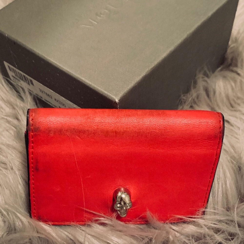 Alexander McQueen Red Leather Skull Card Wallet